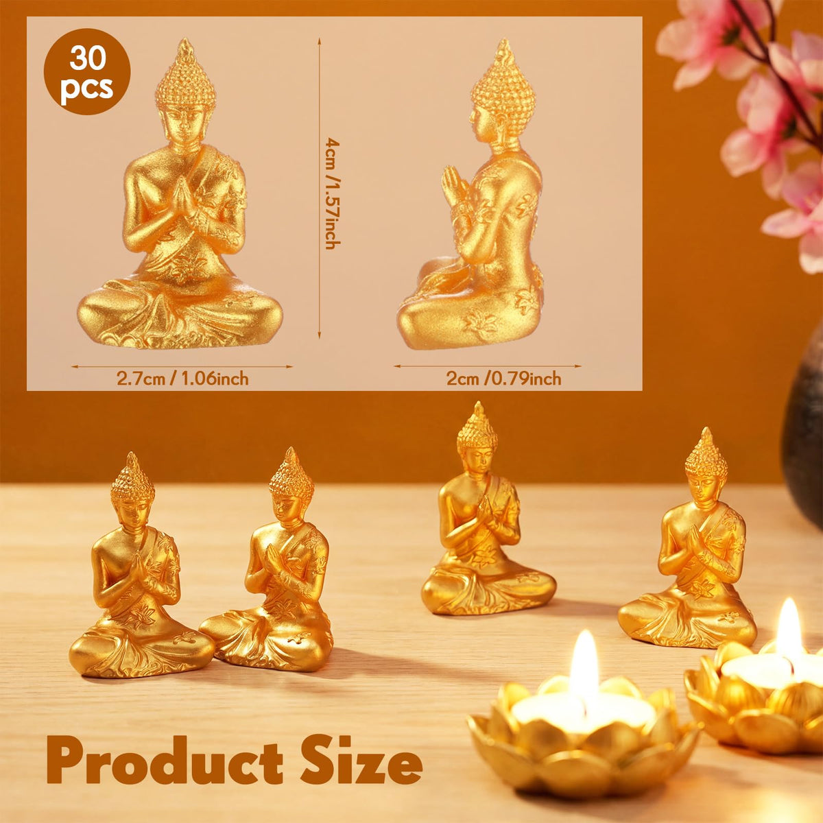 30 Pcs Mini Gold Buddha Figurines Bulk (Shakyamuni)