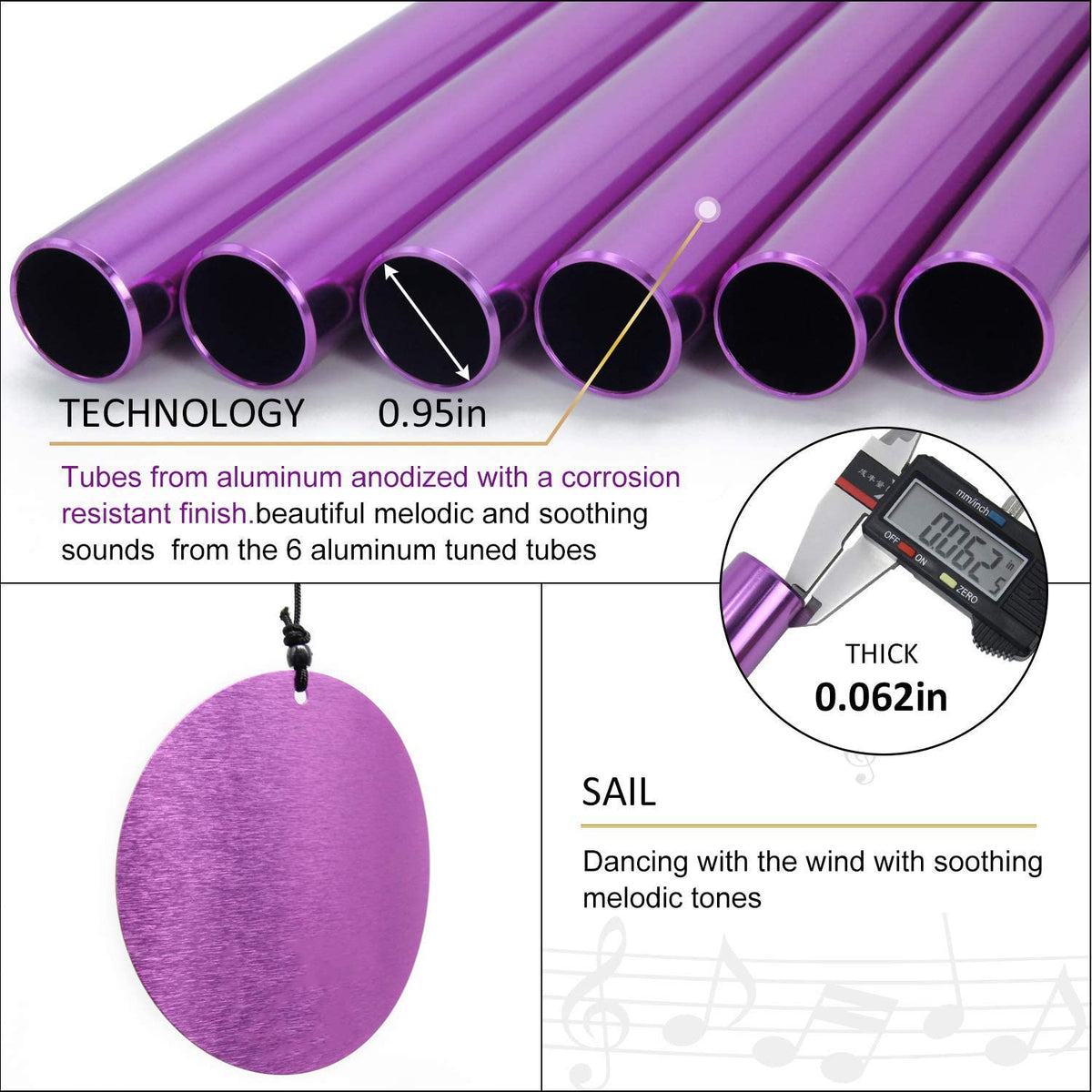 Memorial Wind Chimes Outdoor Large Deep Tone 36 Inch Tuned Windchimes (36“ Purple)