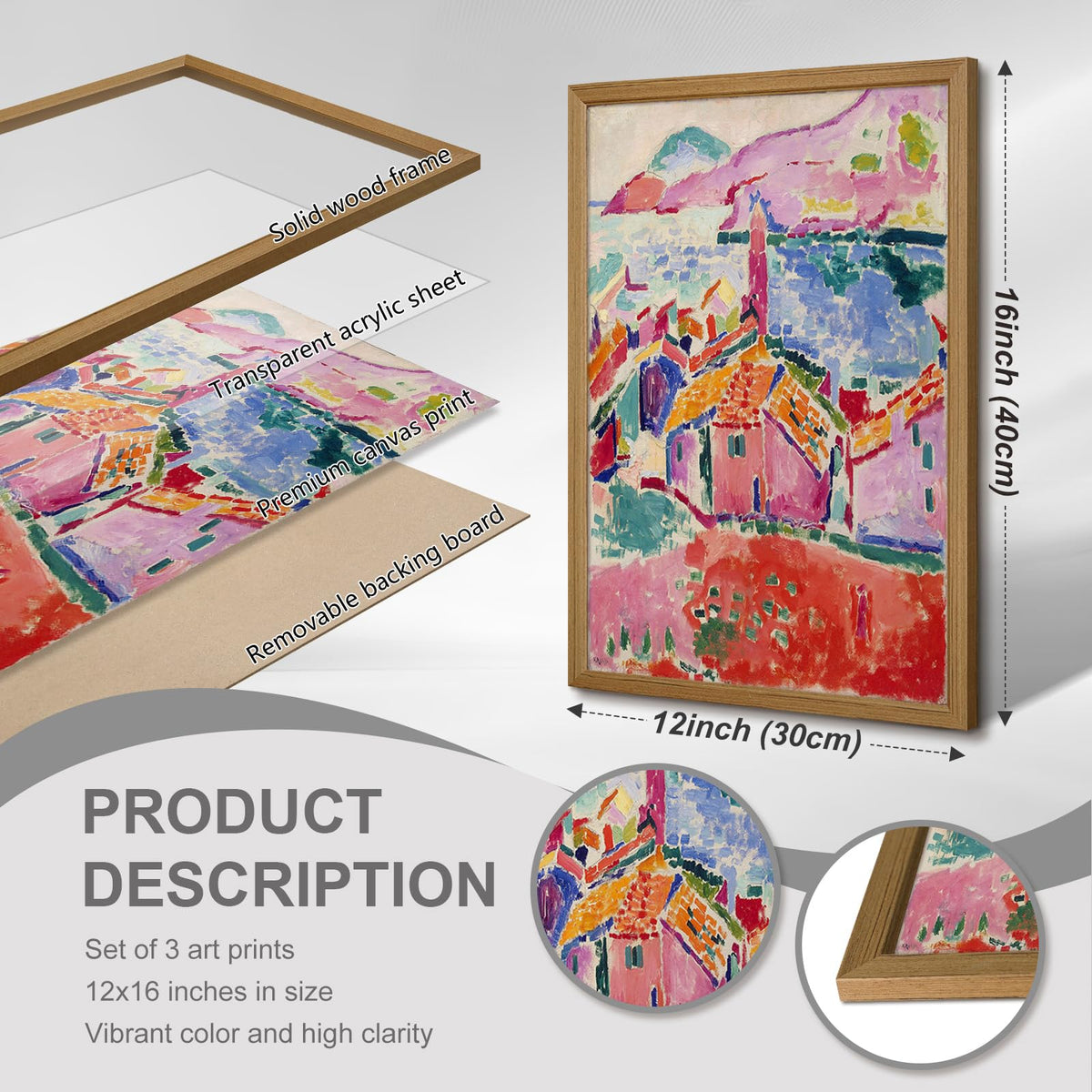 Henri Matisse Wall Art Prints Aesthetic Canvas Matisse Wall Decor Painting Colorful Matisse Wall Art Poster Boho Abstract Matisse Picture Artwork for Bedroom Living Room 12x16 Inch Framed Set of 3 (Framed / Henri Matisse Prints / 16"L x 12"W)