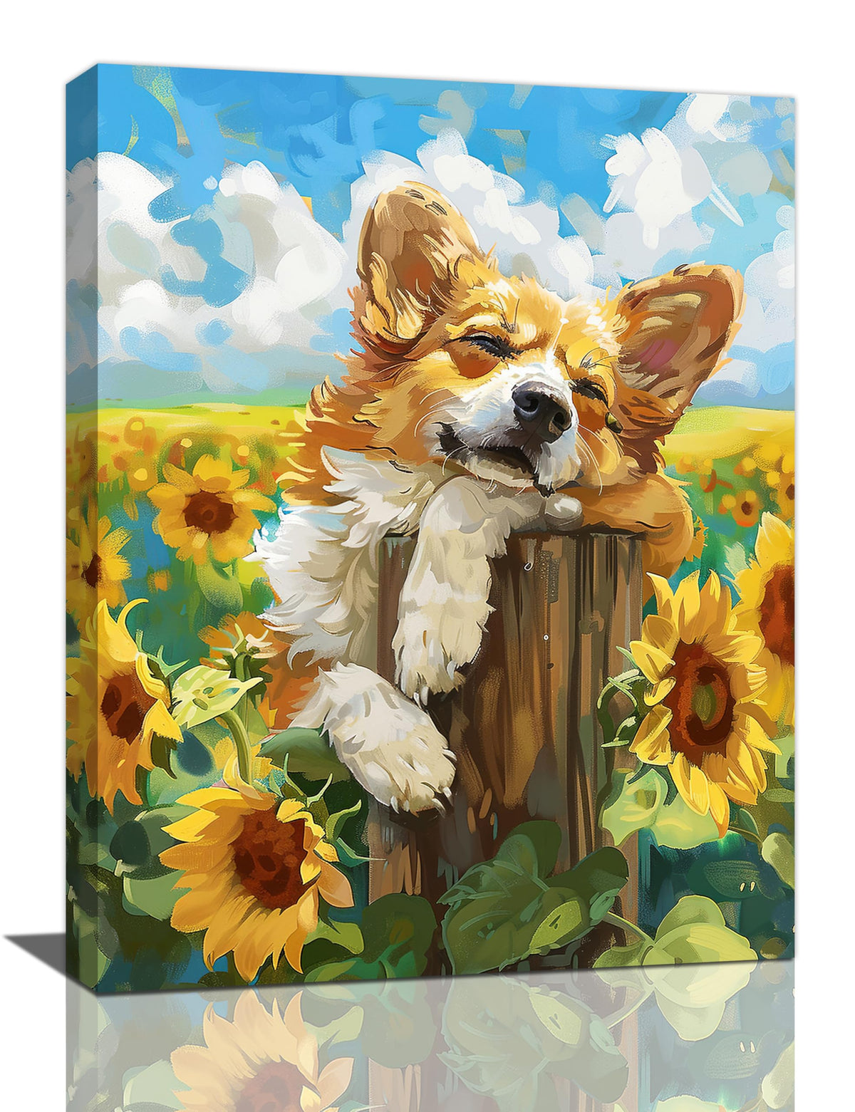 Dog Wall Art Country Sunflower Funny Corgi Pictures Wall Decor Farmhouse Canvas Painting Print Home Modern Artwork Decorations Framed for Bathroom Living Room Bedroom Office 20 x 24 inch (24L" x 20W" / Dog)