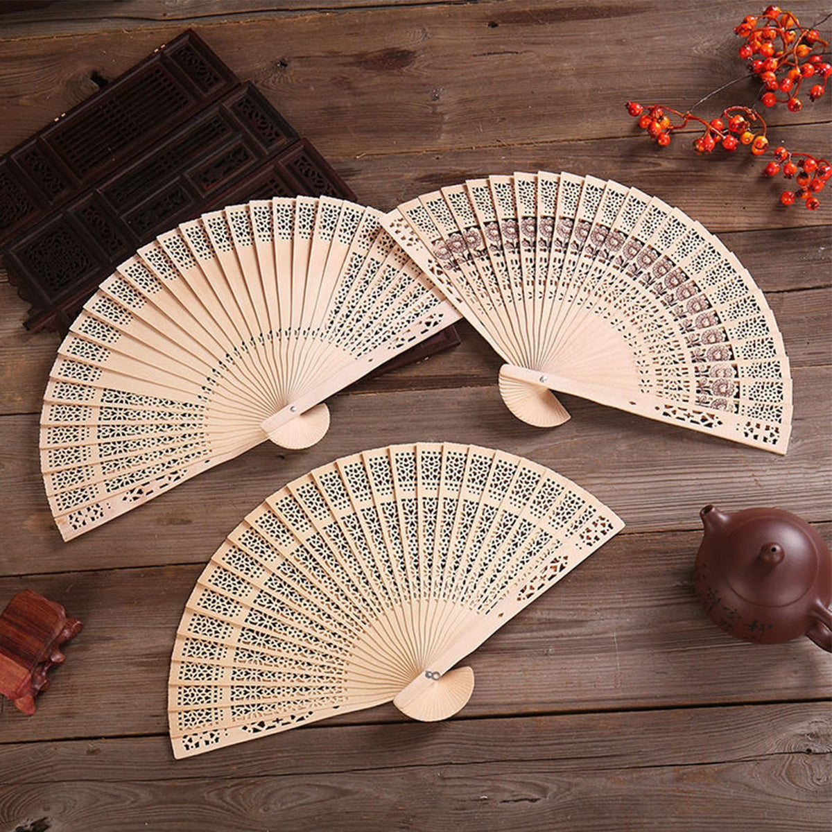 Sandalwood Hand Fans Foldable 50 Pcs with Organza Bags Wedding Favor (Generic-50pcs With Organza Bags)