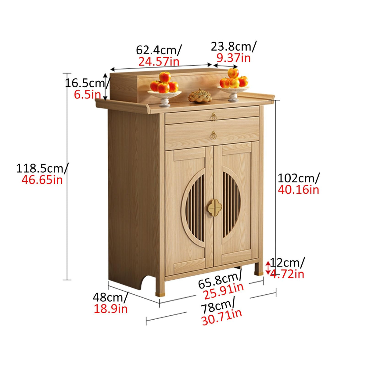 Personal Shrine Stand Bamboo Altar Cabinet Buddha Niche Chinese Cabinet with Storage Buddhist Table with Drawer for Home Use for Family Worship Use for Living Room (Wood / 30.71x18.9x46.65in)