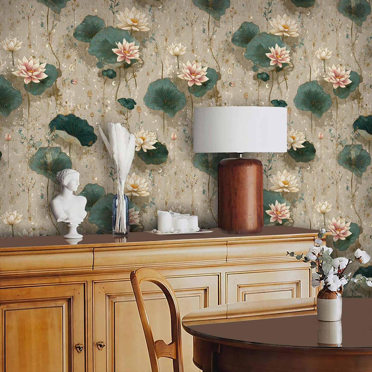 Chinoiserie Lotus Peel and Stick Wallpaper (17.7" x 118")