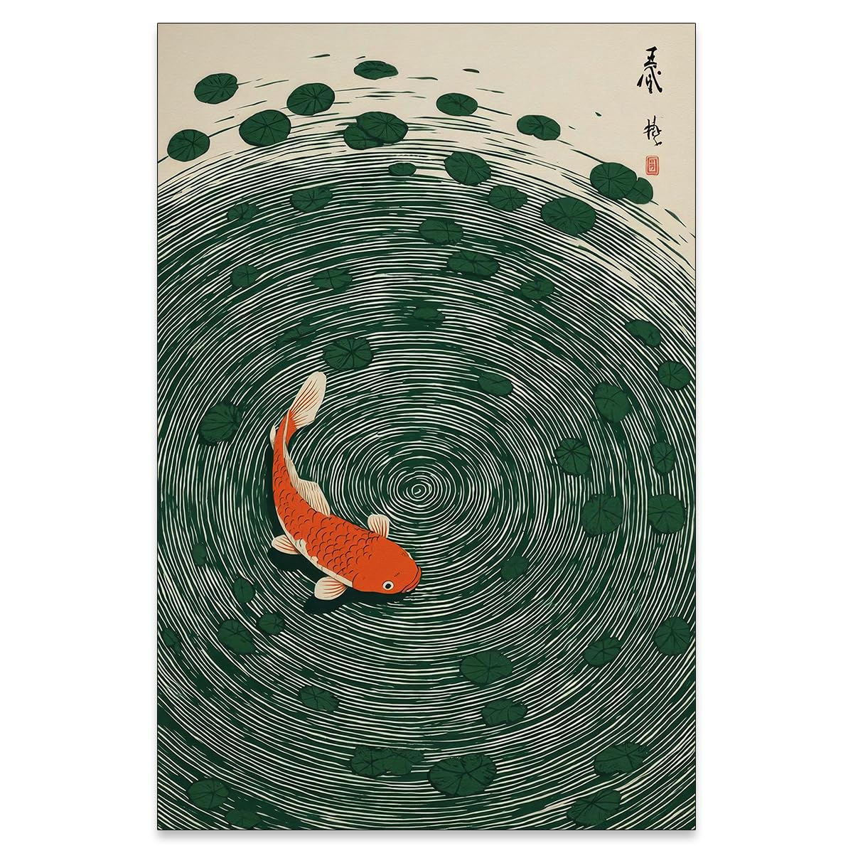 Japanese Koi Fish Poster Oriental Asian Lucky Carp Canvas Wall Art Vintage Japan Room Aesthetic Prints Minimal Green Painting for Zen Water Living Room Office Wall Decor 12x18in Unframed (Unframed / Japanese Koi Fish / 18"L x 12"W)