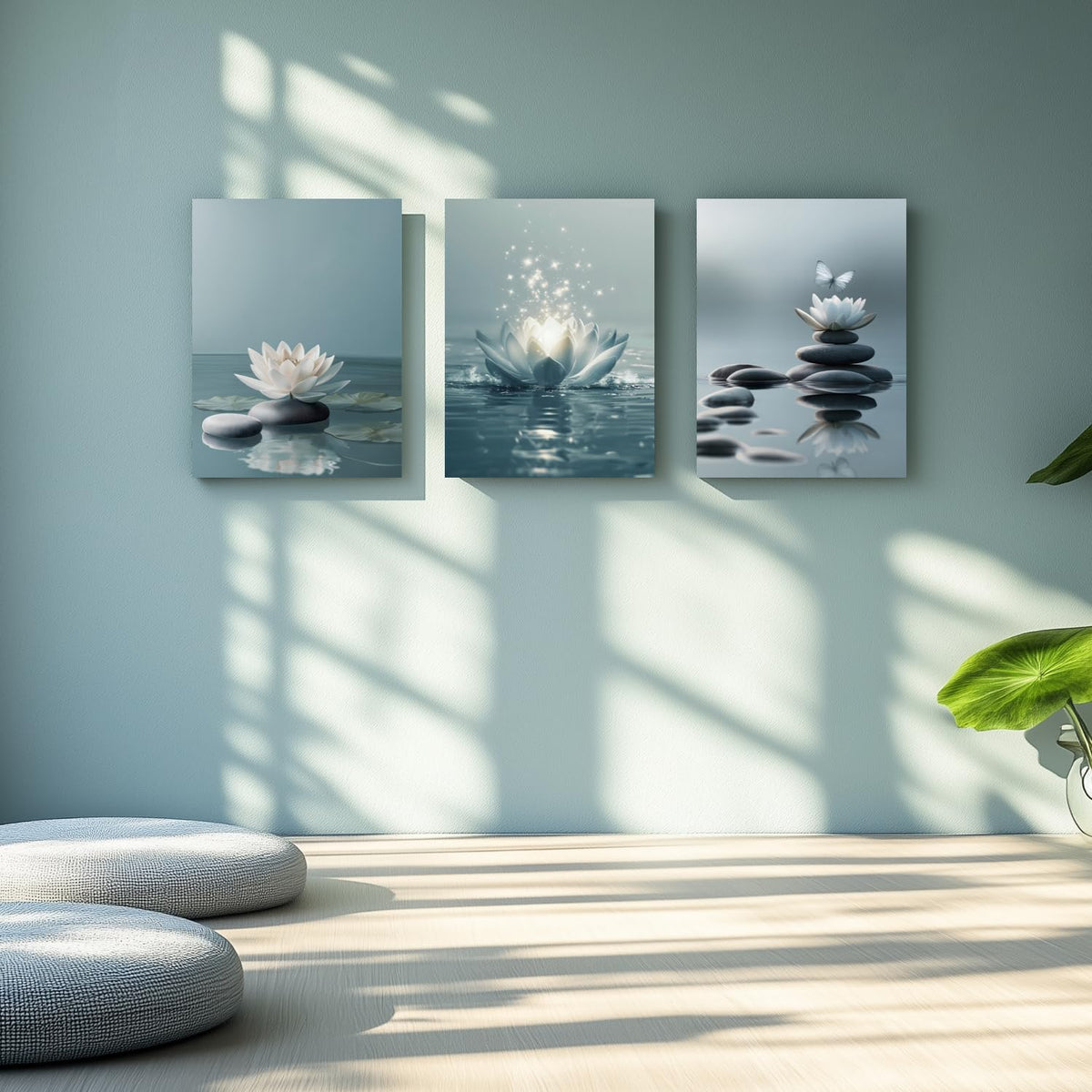Wrapped Canvas Lotus Flower Zen Stones Wall Art Set of 3 (Zen / 24"L x 16"W)