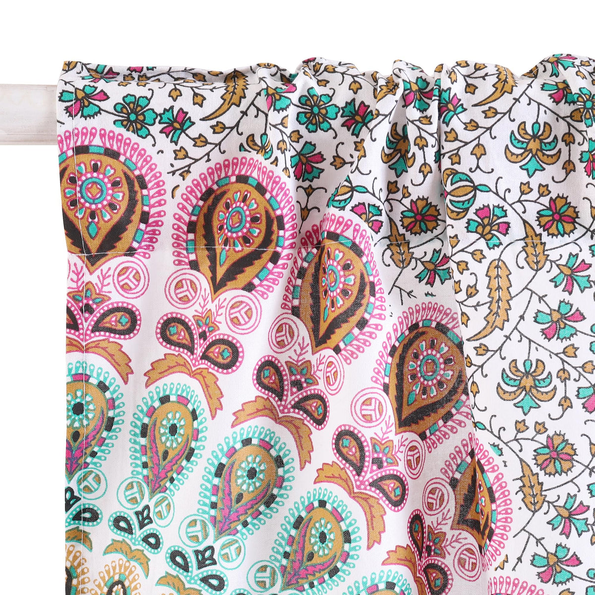 Indian Hippie Bohemian Beautiful Peacock Mandala Sheer Curtain Panels White Multicolor (White Multicolor / 18"W x 32"L (Pack of 2))