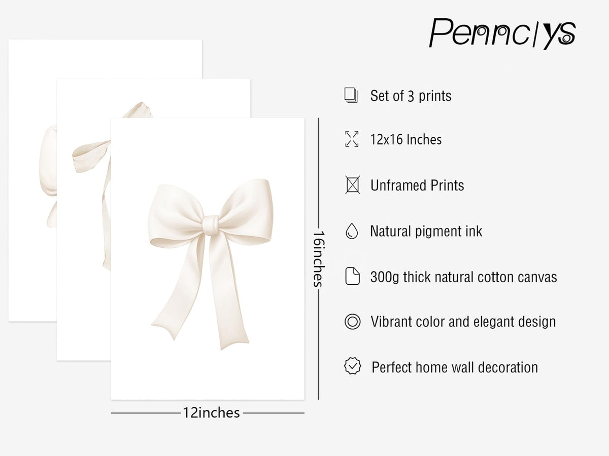 Bow Wall Art Coquette Room Canvas Decor Beige Bow Poster Preppy Wall Deocr Aesthetic Pictures Coquette Girly Posters Nursery Art Prints for Girls Bedroom 12x16 Inch Unframed Set of 3 (Beige Bow Prints / 12x16 Inch Unframed)