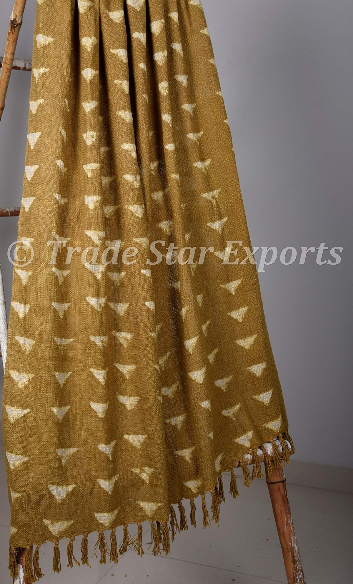 Hand Block Printed Throw Blanket Boho Cotton Fringed Blanket Beach Throw Handwoven Picnic Throw Decorative Blanket with Tassels Birthday Gift (Olive Green / Maple (120 x 170 Cms))