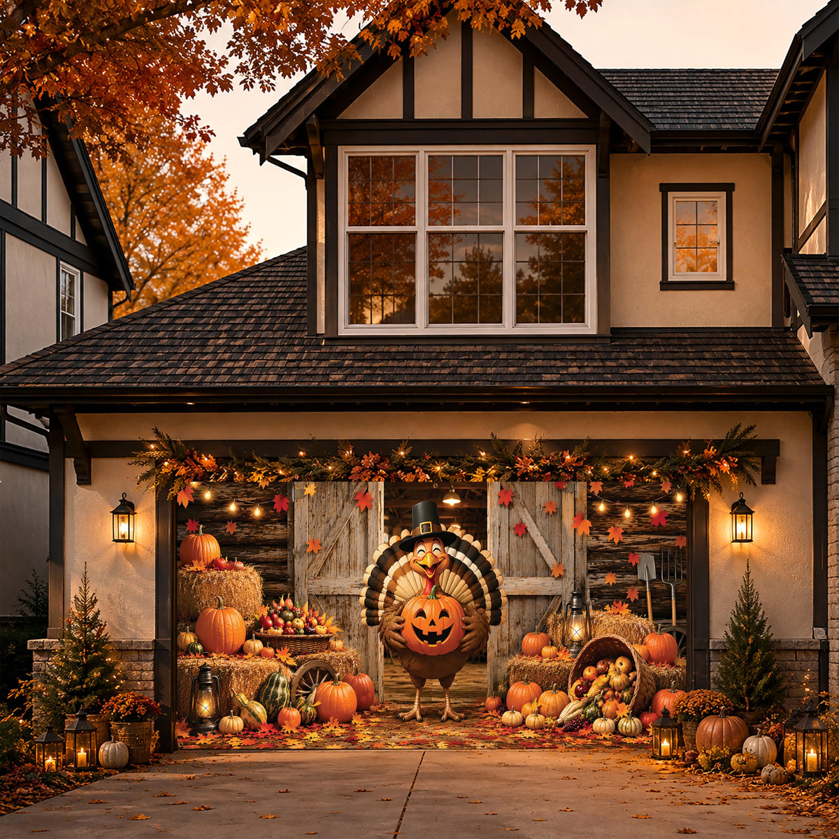 Thanksgiving Garage Door Banner Turkey Pumpkin 6x13FT Fall Harvest Backdrop (B-Thanksgiving Turkey)