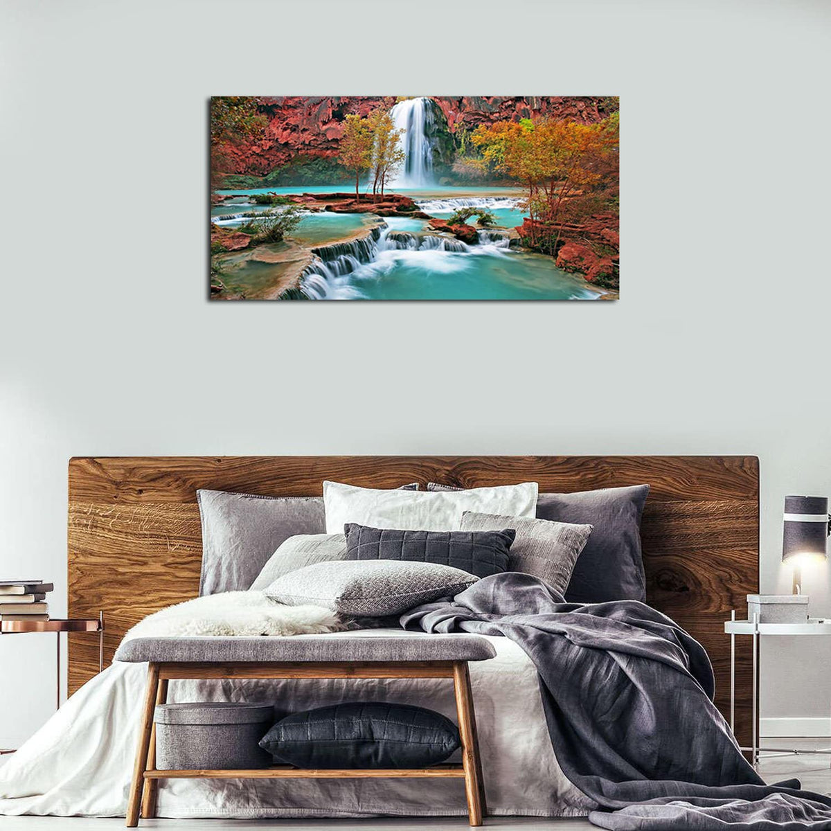 Tropical Forest Wall Art for Living Room Nature Waterfall Landscape Pictures Wall Decor Tree Falls Scenery Painting Modern Fall Scenic Canvas Prints Artwork for Bedroom Bathroom Home Decoration 20x40" (40"L x 20"W / Tropical Waterfall)