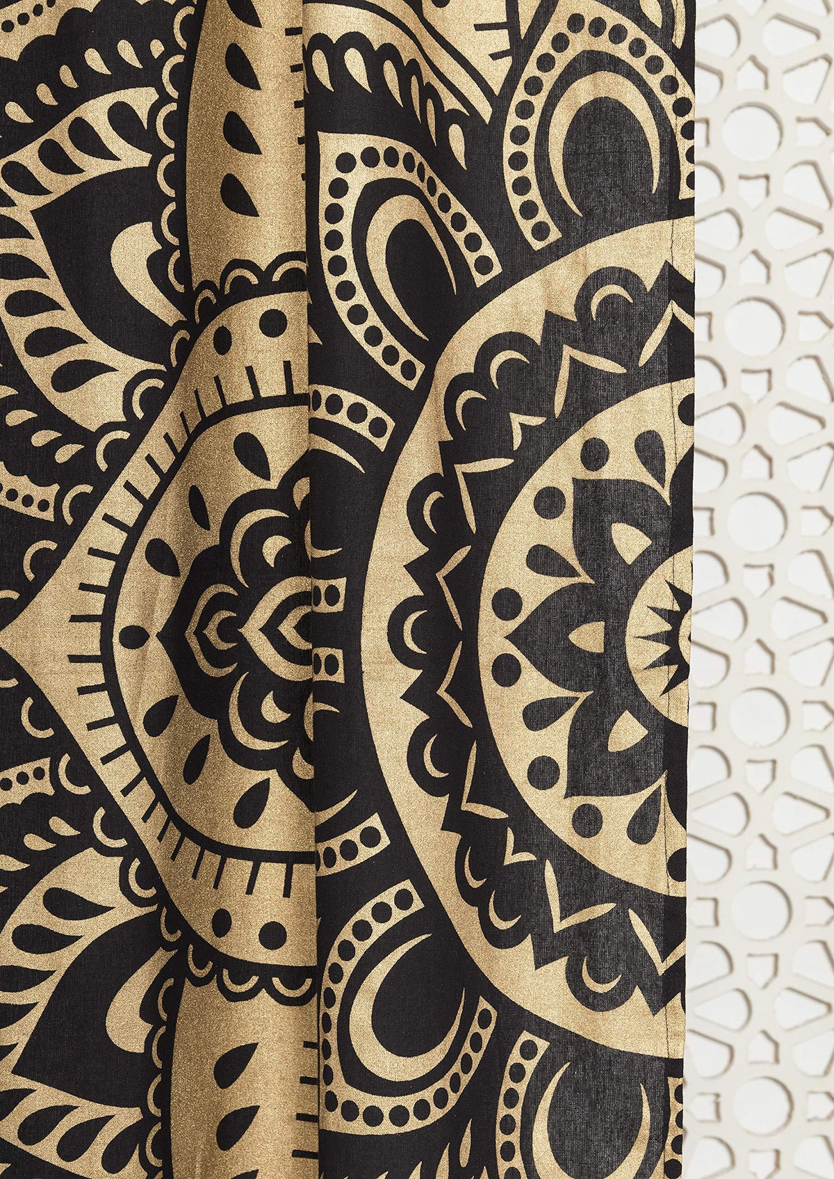 Printed Curtains for Living Room Set of 2 Indian Hippie Bohemian Beautiful Ombre Color Mandala Curtain for Bedroom Panels Black Gold 42 x 100 Inch (42"W x 100"L (Pack of 2) / Black Gold)