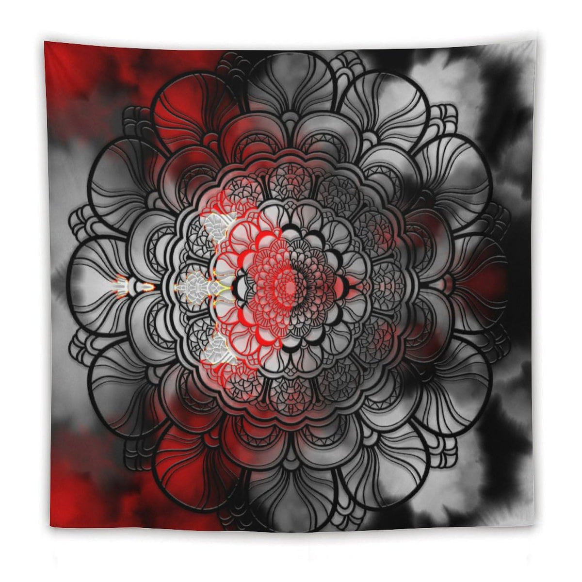 Black And Red Mandala Tapestry Wall Hanging Abstract Yellow Red Black Boho Floral Modern Tapestries Home Decor for Living Room Bedroom Apartment Farmhouse Dorm 60"x60" (60"L x 60"W / Mandala-15)