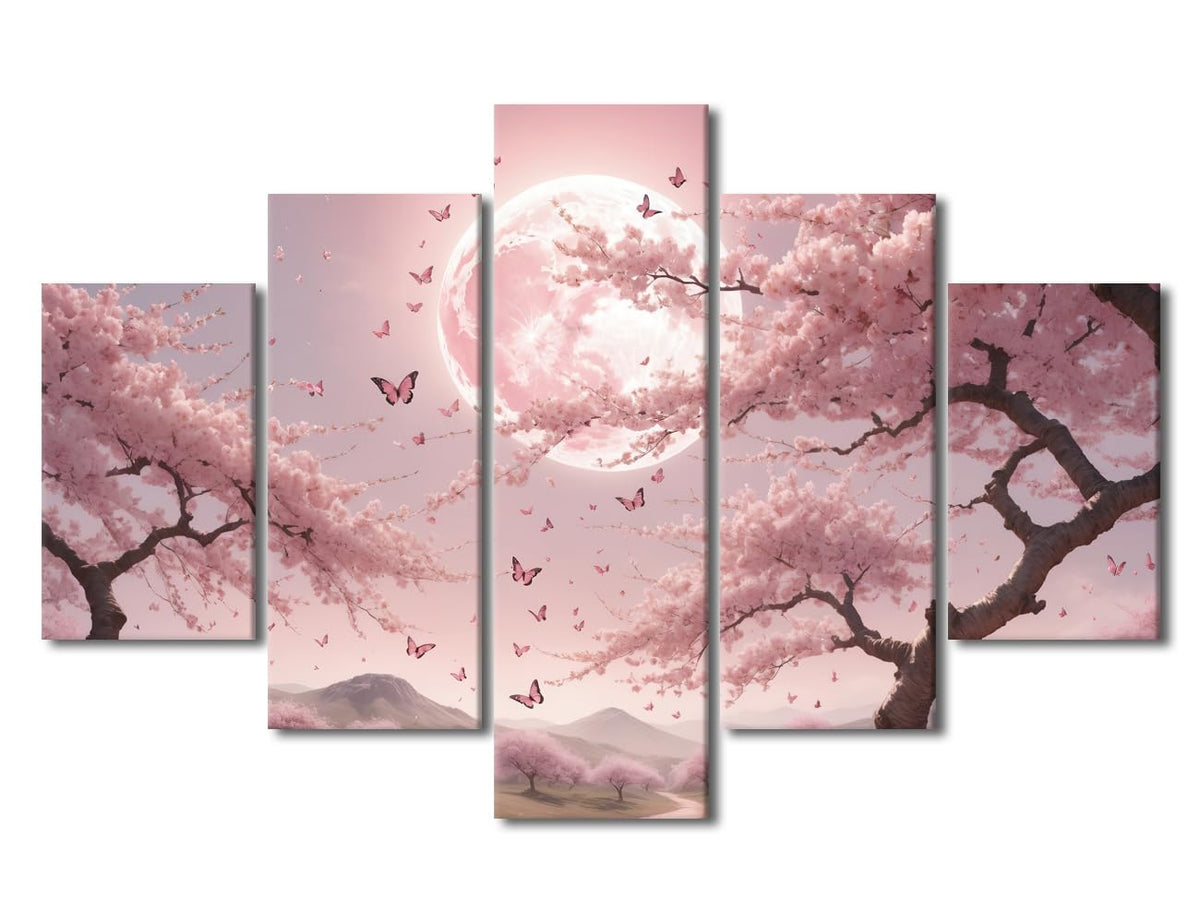 Canvas Wall Art Premium Whispering Spring Breeze Large Framed Poster Blossom Shower Artwork Bedroom Wall Display Five Panel Dreamy Floral Composition 60" Wx40 H (60''Wx40''H / Artwork-11)