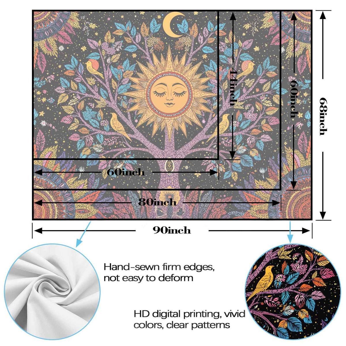 Tree of Life Wall Tapestry (90"L x 70"W / Black Purple)