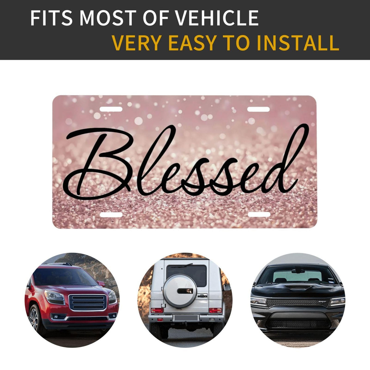 Pink Glittery Bling Blessed Rosy Glitter Christian Religious Front License Plate Aluminum Decorative License Plates Metal Car Plate 6"X12" Novelty Vanity Tag Cover with 4 Holes Car Decor Accessory (Red / 6 X 12 Inch)