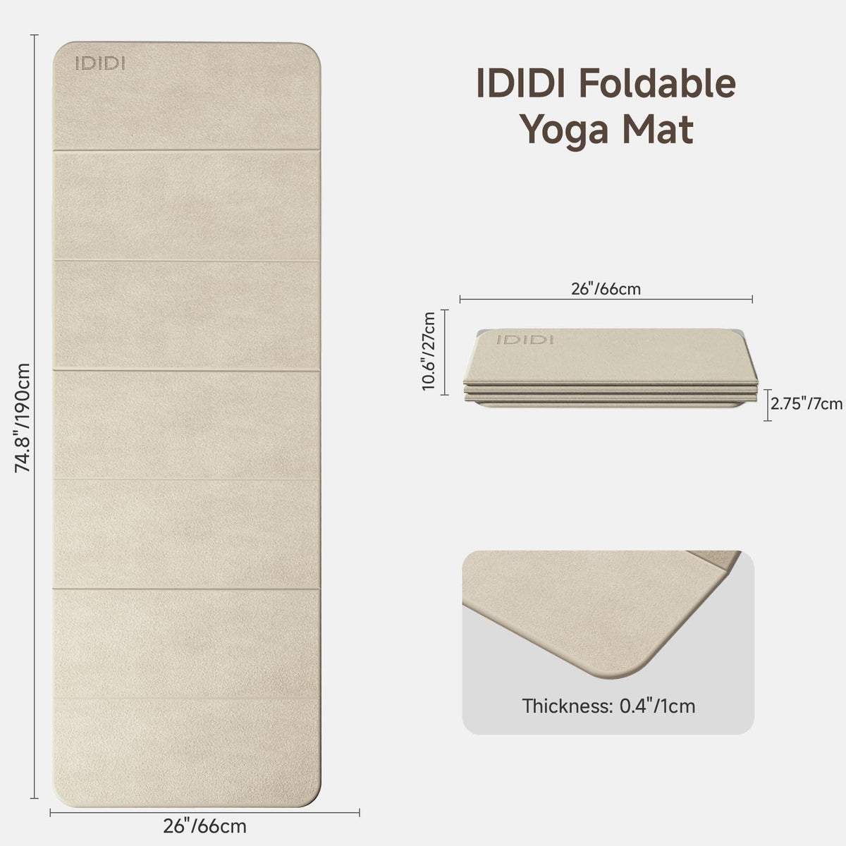 Foldable Yoga Mat 74.8"x26"x0.4" (Beige)