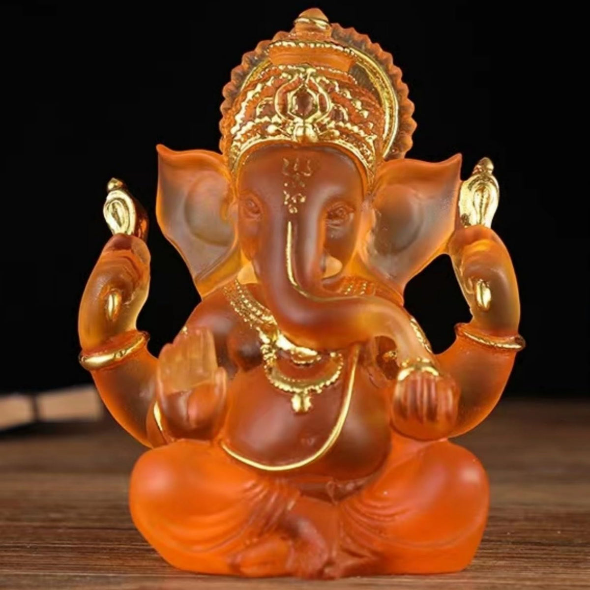 Indian God Lord Ganesha Statue (Orange / 5.5")