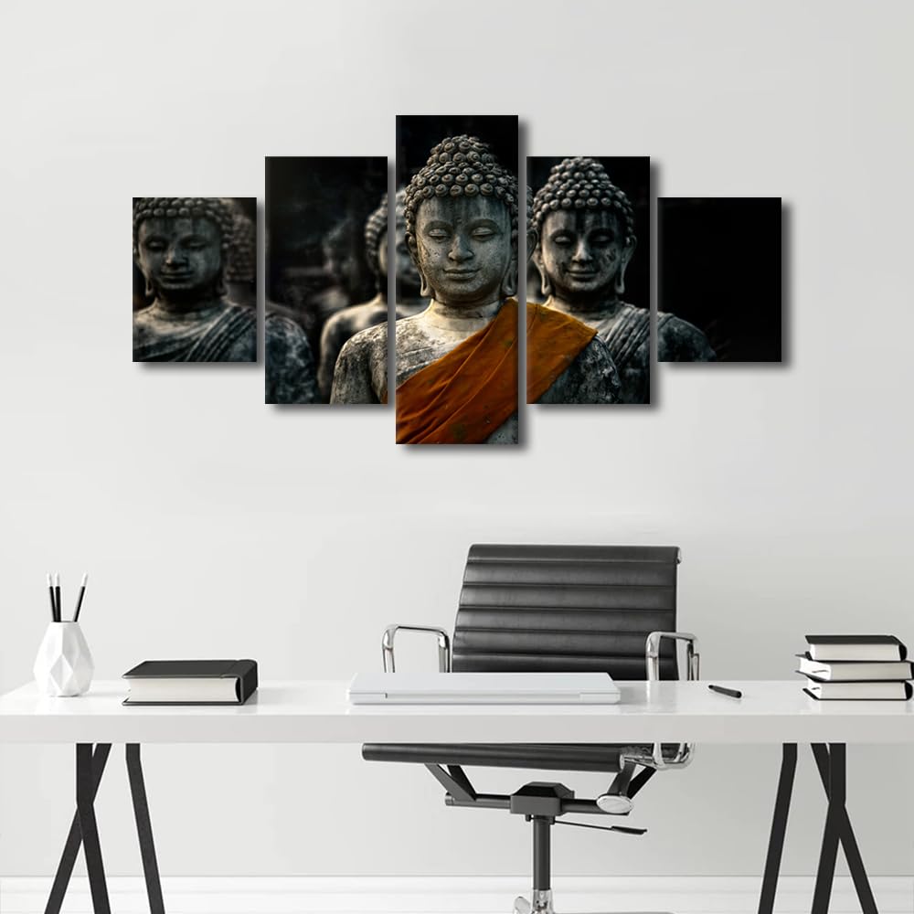 Canvas Wall Art Modern Office Wall Decor Thailand Buddha Statue Buddha Pagoda Picture Printing 5 Panel Buddha Zen Wall Art for Men Living Room Decor Stretched and Framed Ready to Hang 60x32 in (60x32 in / 5PANEL-12)