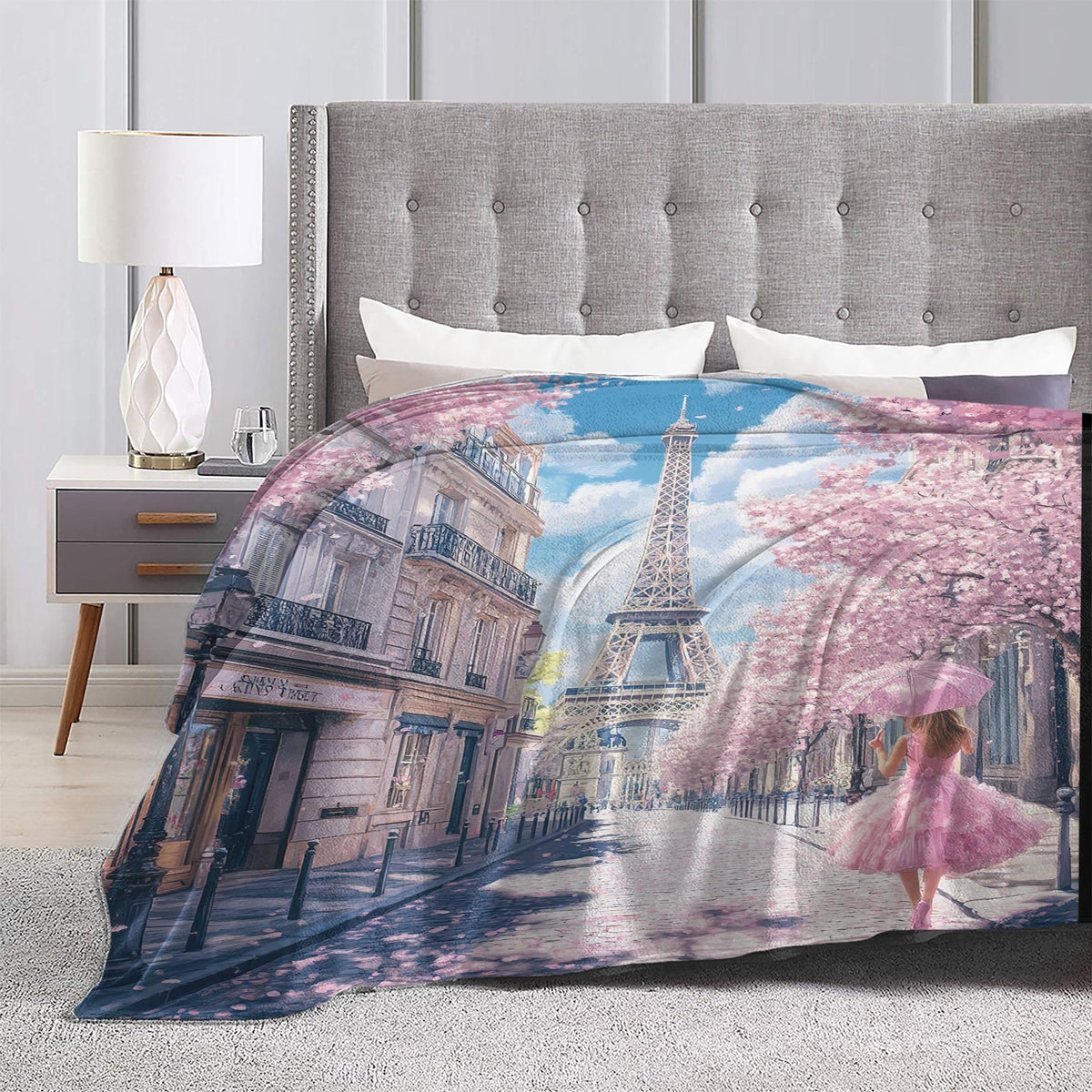 Eiffel Tower Fleece Throw Blanket Paris Gifts Room Decor 60"x80" (Pink Paris / 60"X80")