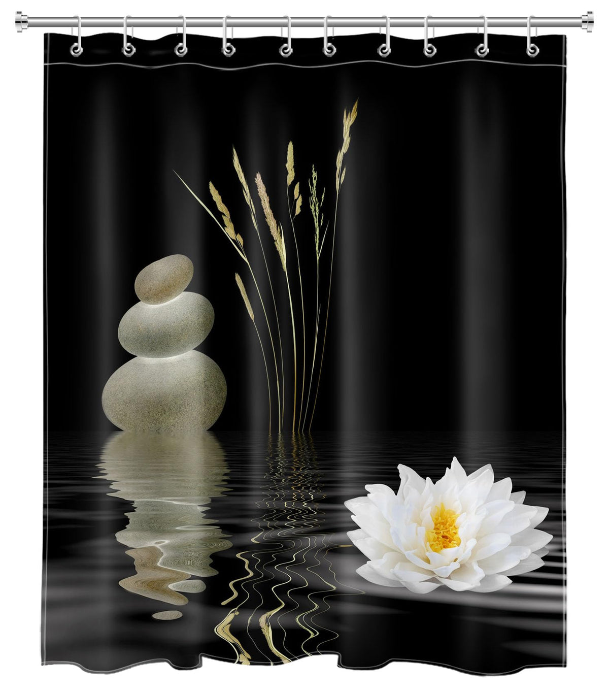 Asian Zen Stone Shower Curtain (Black / 60"W x 72"L (Pack of 1))