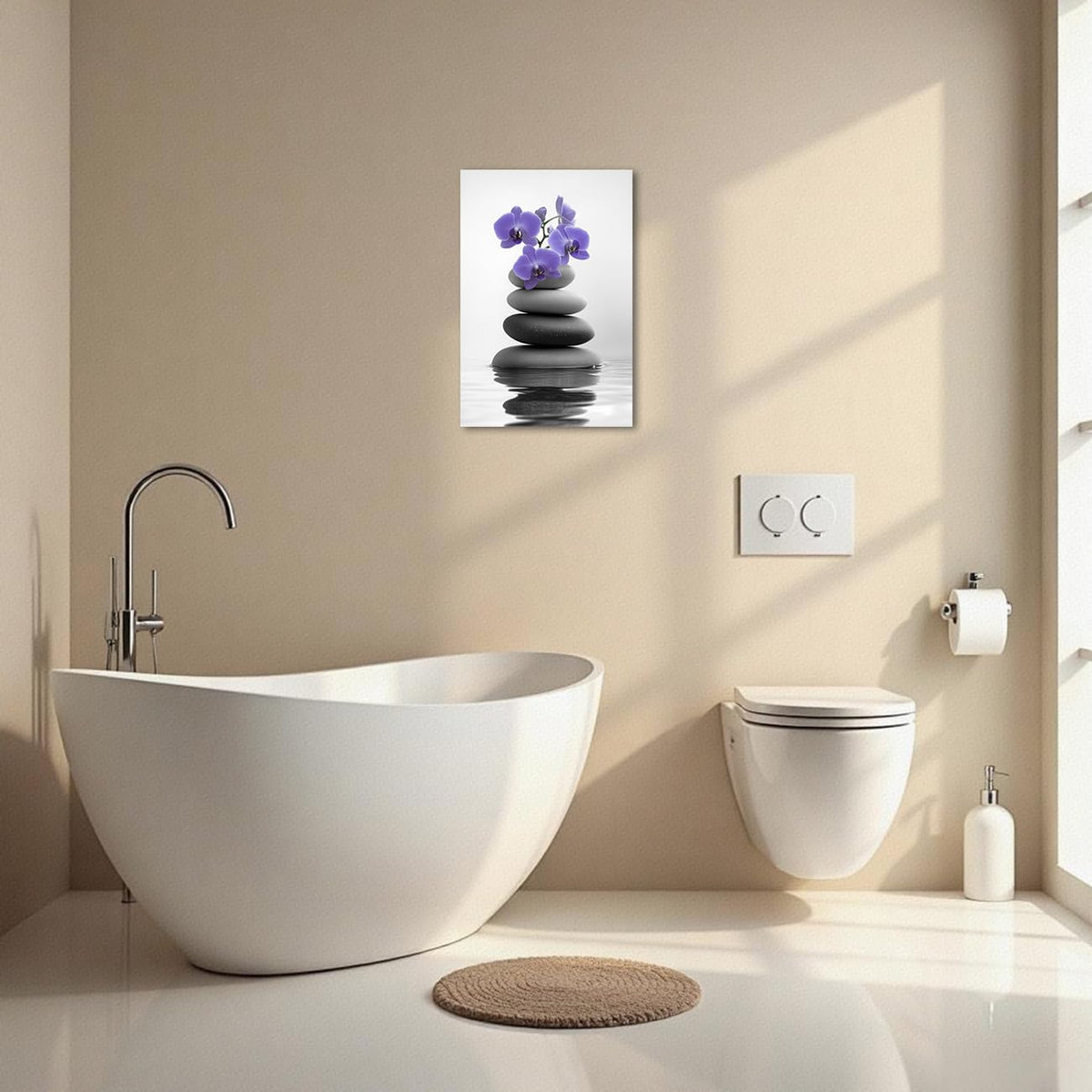 Zen Canvas Wall Art Spa Bathroom Poster Orchid Flowers and Zen Stones on Water Pictures Print Meditation Spiritual Artwork Yoga Zen Room Decor Framed (Red / 18L" x 12W")