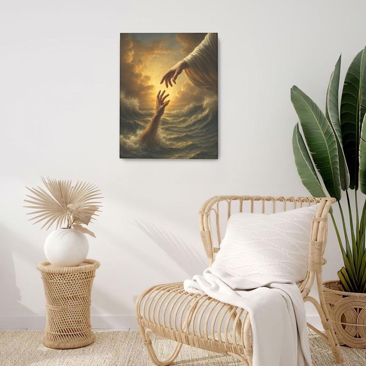 Jesus Wall Art Christian The Hand of God Wall Decor Religious Bible Canvas Paintings Pictures Christ Prints Artwork Framed Decorations For Church Prayer Room Bedroom Living Room Gifts 16" x 20" (Jesus / 20"L x 16"W)