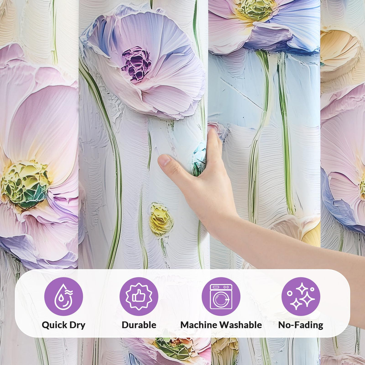 Artistic Pink Floral Oil Painting Shower Curtain (Bahar / 90"W x 72"L (Pack of 1))