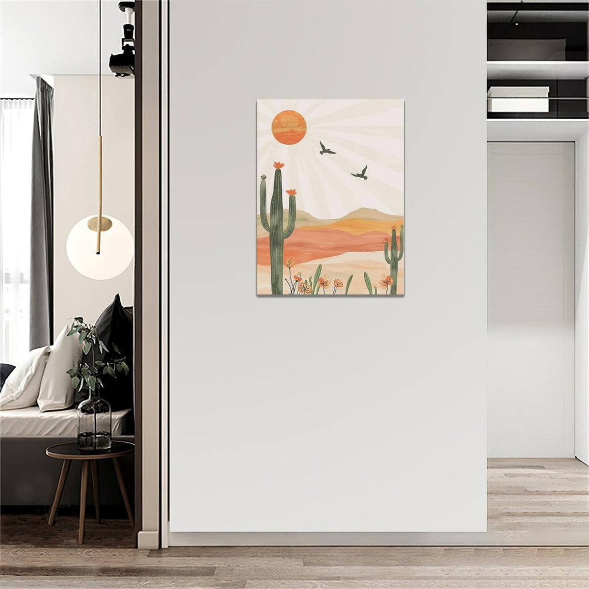 Boho Cactus Wall Art Succulent Desert Pictures Wall Decor Minimalist Nature Canvas Painting Print Home Modern Artwork Decorations Framed for Bathroom Living Room Bedroom Office 12 x 16 inch (16"L x 12"W / Cactus)