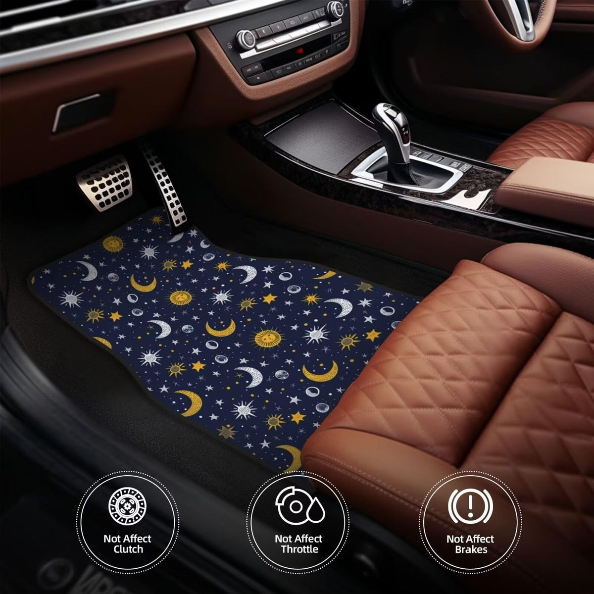 Moon Star Car Floor Mats for Front & Rear Carpet Full Set of 4 Car Truck SUV Floor Mats Galaxy Outer Space Navy Blue Liners Carpet (Moon & Star)