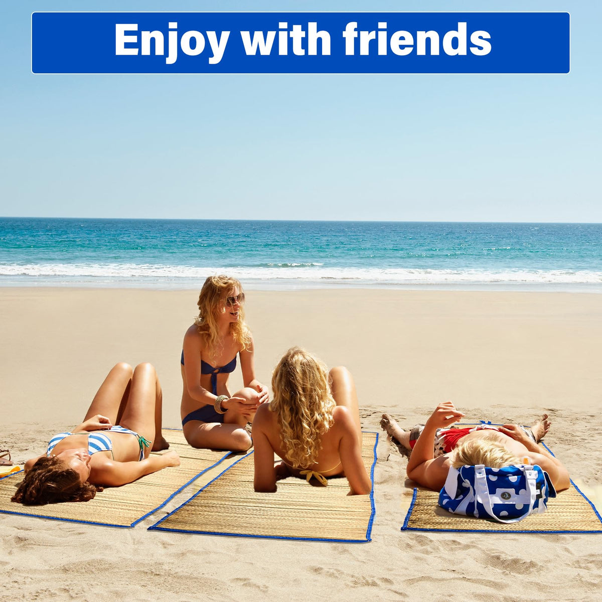 6 Packs Straw Beach Mat Non Slip Straw Foldable Lightweight Multi