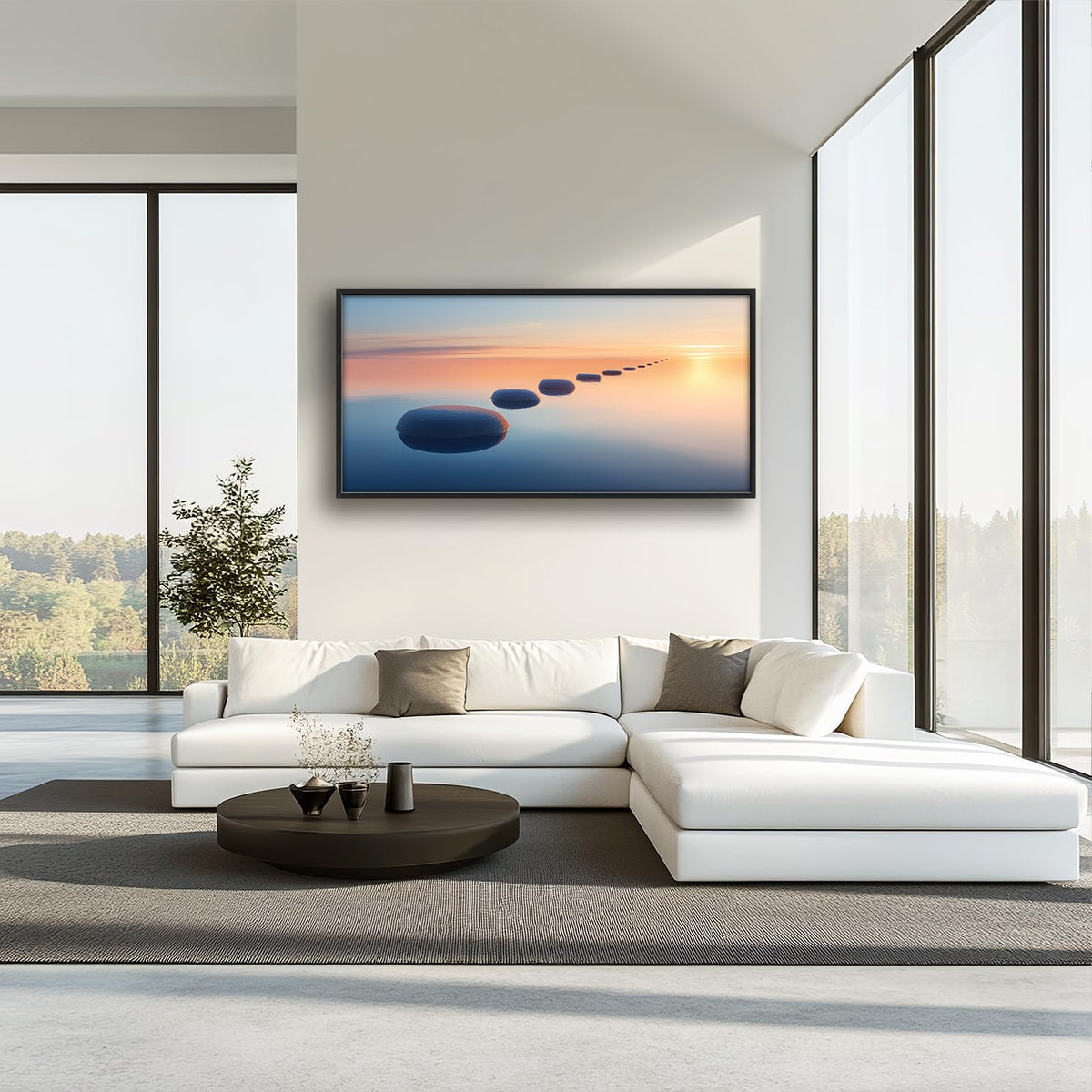 Calming Zen Wall Art Zen Stones Relaxing Pictures Wall Decor Tranquility Ocean Sunset Canvas Prints Large Meditation Painting Framed Artwork Decoration for Yoga Spa Living Room Bathroom Office 60"x30" (Calming Zen Stone / 60"L x 30"W)