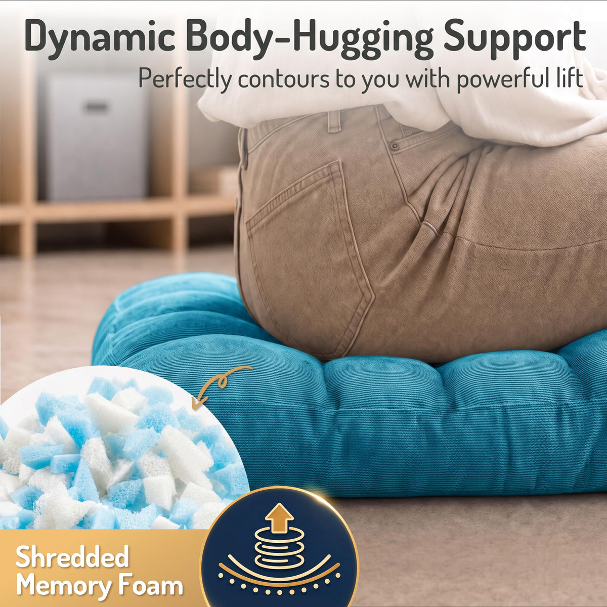 Large Floor Pillow for Adult (1 Pack / Square | Turquoise | 1 Pack)