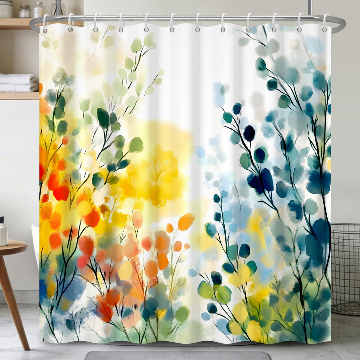 71″ x 74″ Watercolor Botanical Shower Curtain with Hooks (Botanical-4)