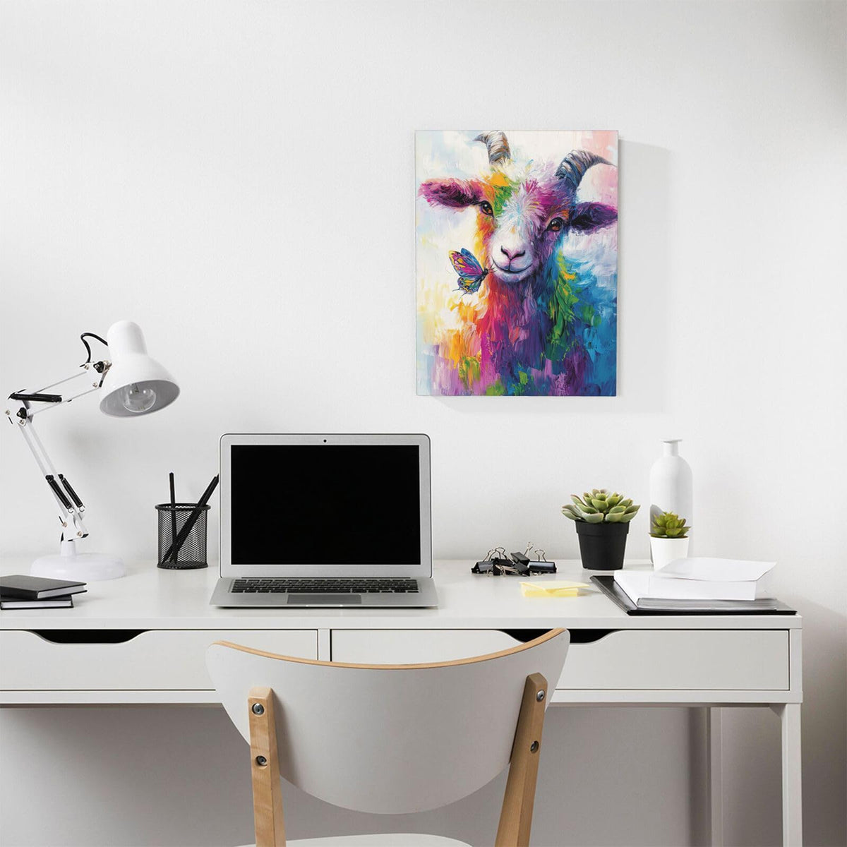 Colorful Goat Butterfly Canvas Wall Art Painting Framed ArtWork 20"x24" (Colorful Goat / 24"L x 20"W)