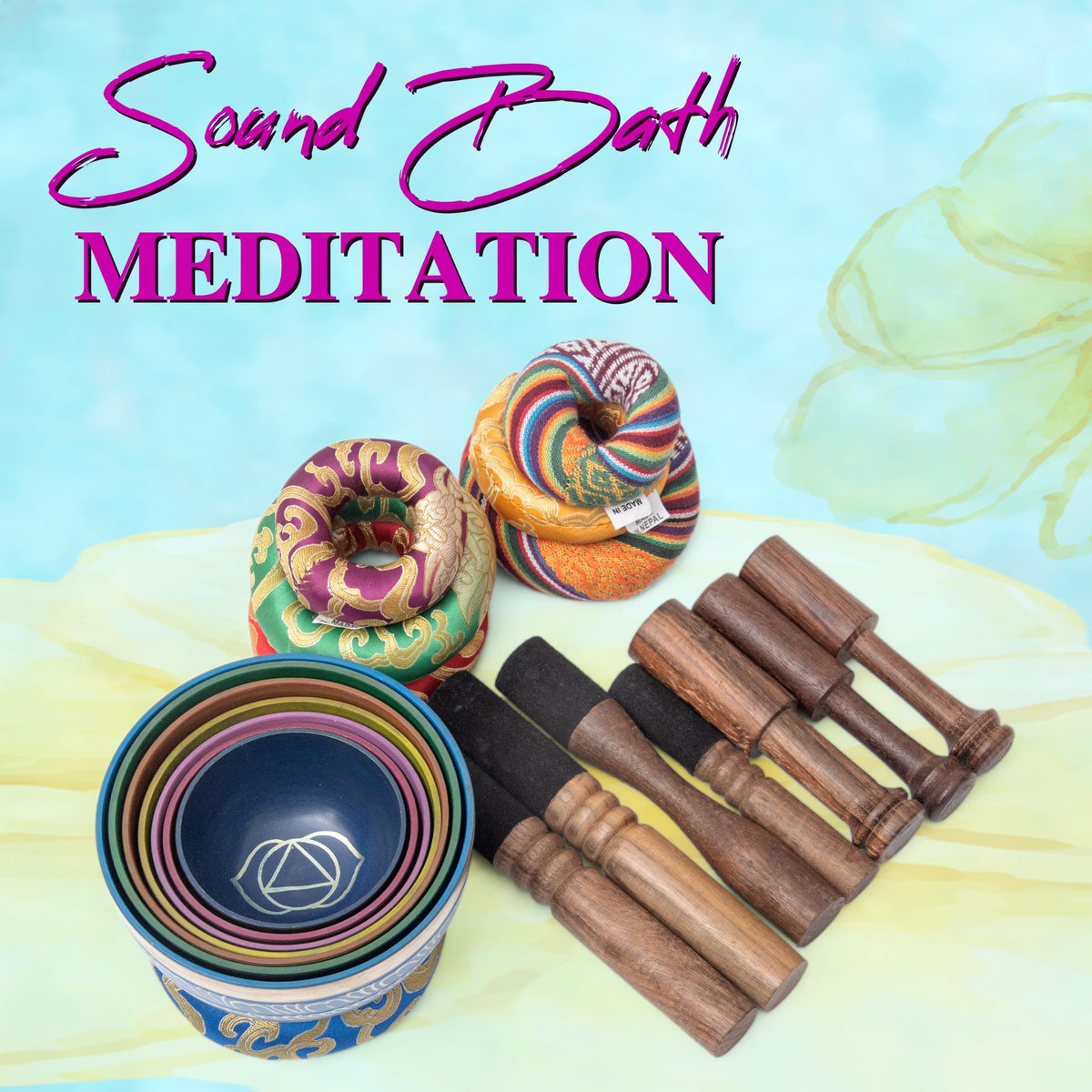Tibetan Singing Bowl Set (7 Chakra Colored Set)