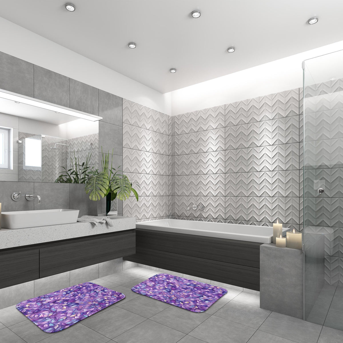 Bathroom Set of 3 (Purple Plant Leaves)