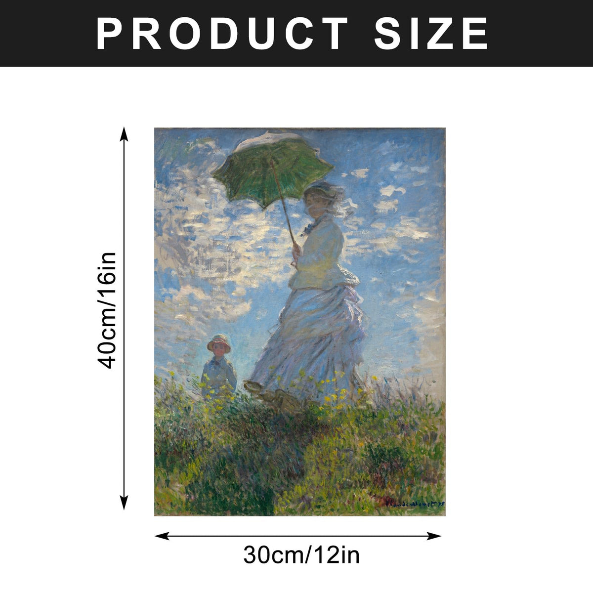 Claude Monet Eclectic Wall Art Reproduction Woman with A Parasol (16"L x 12"W / Art 03)