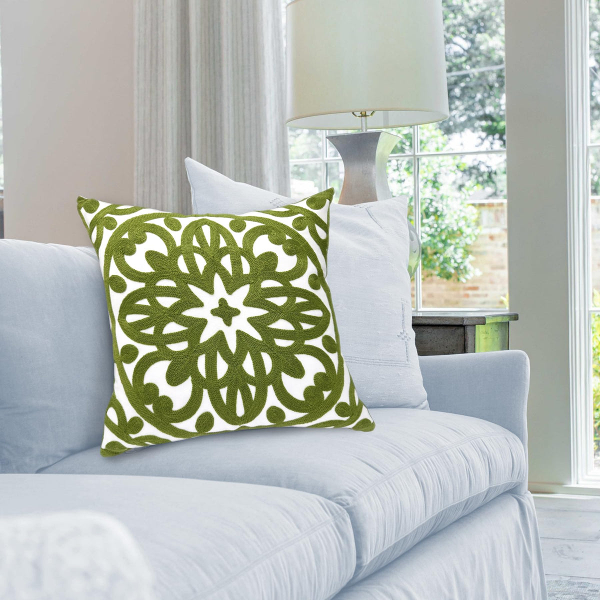 Embroidered Decorative Throw Pillow Cover 18"x 18" Set of 2 (Green / 18" x 18" (Pack of 2))