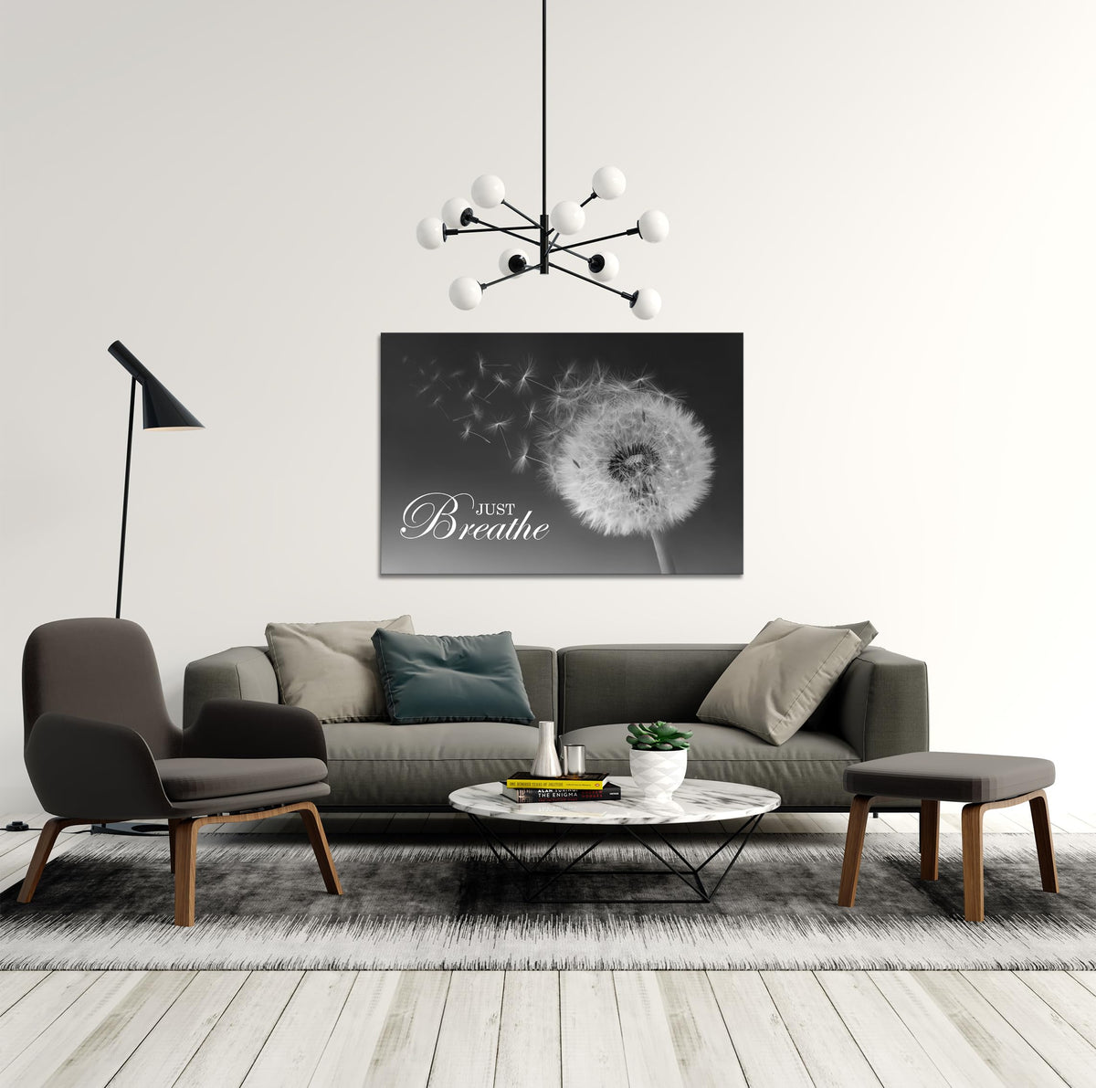 Just Breathe Wall Art Zen Office Wall Decor Inspirational Yoga Quotes Positive Relax Artwork Picture Black and White Dandelion Posters Print for Meditation Room (24"L x 36"W / Dandelion-01)