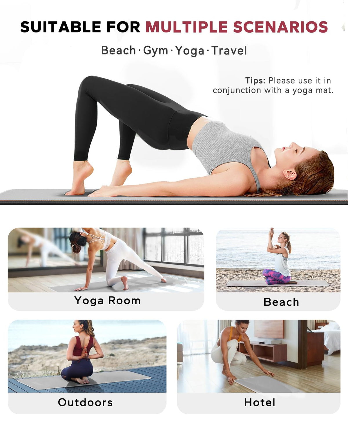 Non Slip Yoga Mat Towel with Grip Dots (Grey)