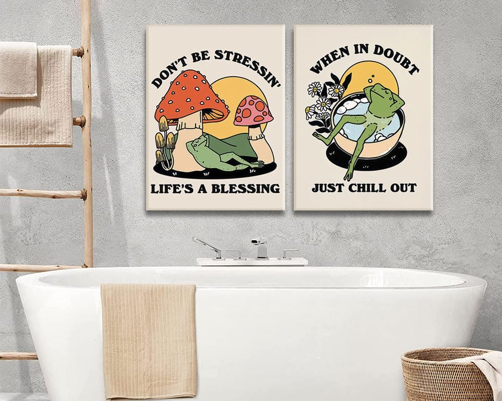 Retro Groovy Frog Mushroom Wall Art 70s Vintage Chill Quote Canvas Prints (frog / 24"L x 16"W)