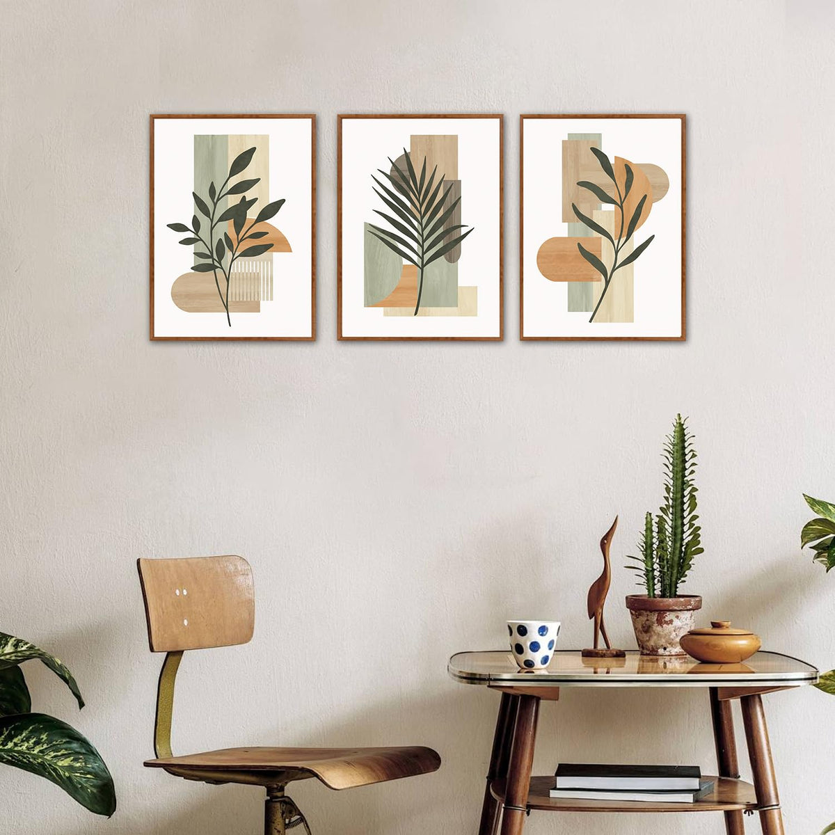 Neutral Botanical Framed Canvas Wall Art (Leaves)