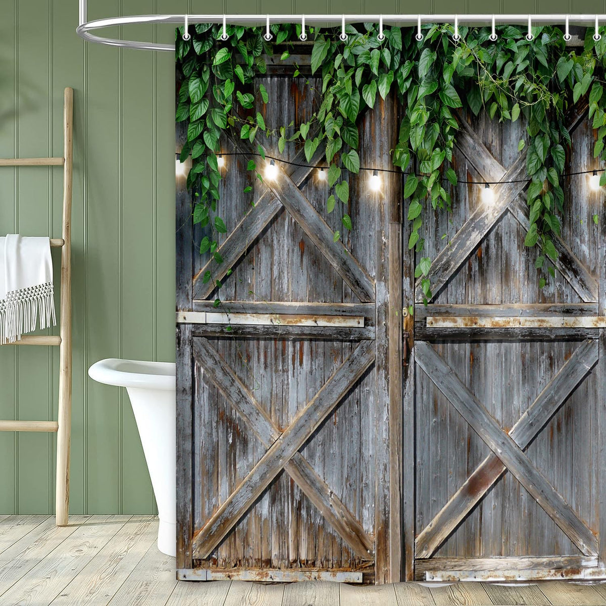 Rustic Barn Door Shower Curtain (Grey-01 / 72"W x 75"L (Pack of 1))