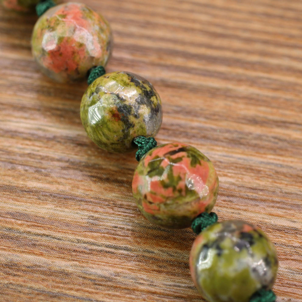 OM Charm Hand Knotted Tassel Unakite Stone 108 Mala Beads Necklace 8mm (8mm / Faceted Unakite)