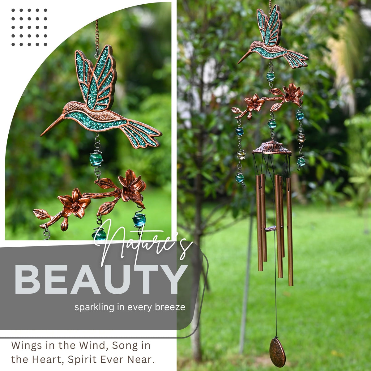 Wind Chimes Wind Chimes for Outside Deep Tone 32 inches 5 Aluminum Tubes (32" Hummingbird Turquoise)