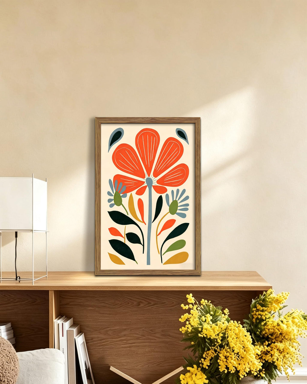 Boho Floral Framed Canvas Wall Art 16x24 Inch (A-Safflower / 24"L x 16"W)
