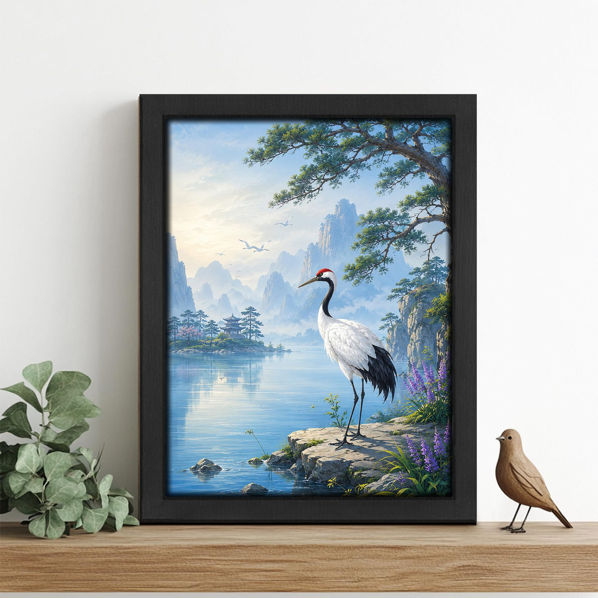 Red Crowned Crane Decor Wall Art (Wall Art Framed 18 / 24"L x 16"W)
