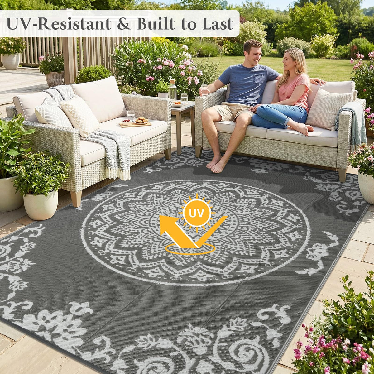 Outdoor Rug Waterproof 6x9 ft (Grey / 6' x 9' (Rectangular))