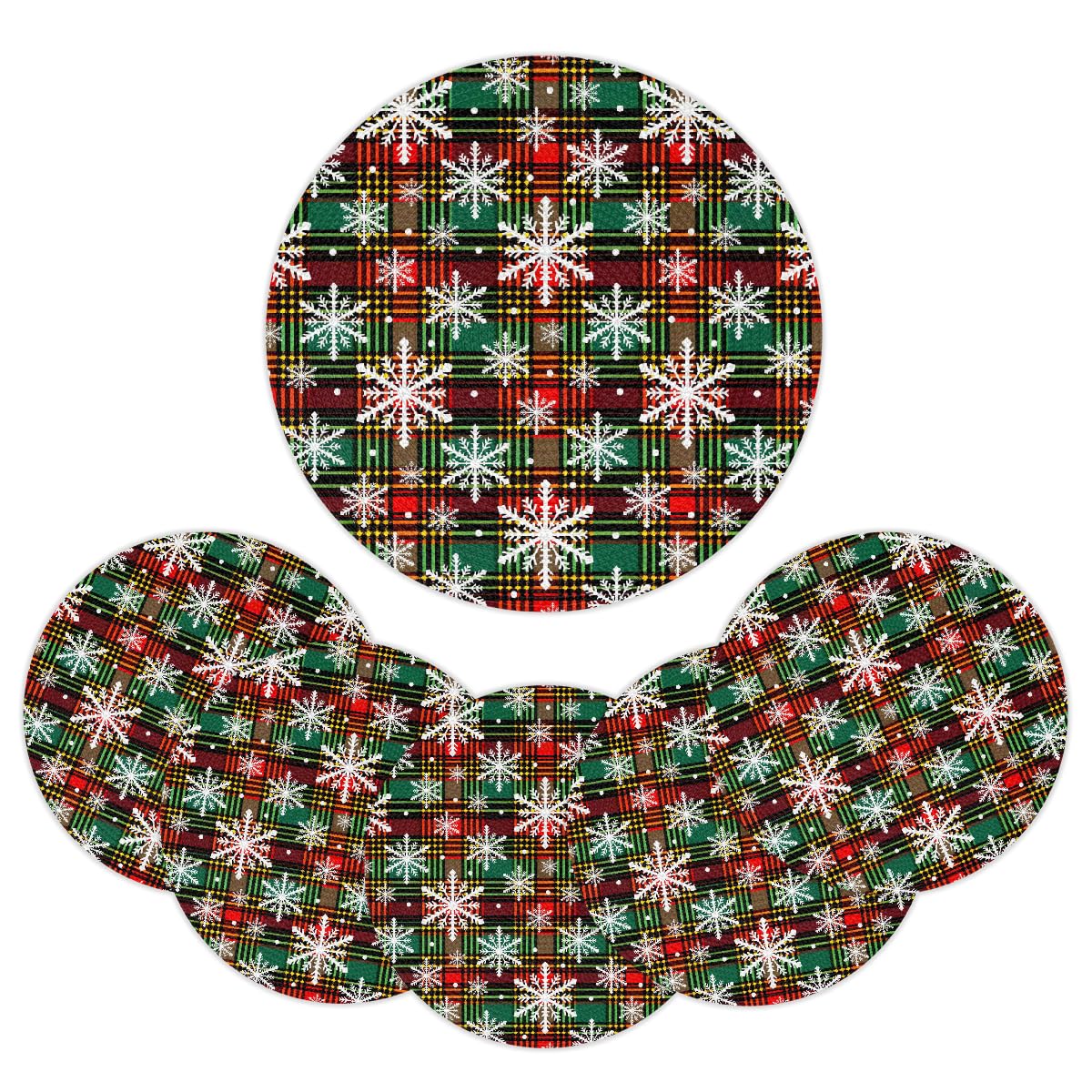 Christmas Plaid Woven Placemats Round Placemats Set of 6 for Festival Party (C 008 / 6 pieces)