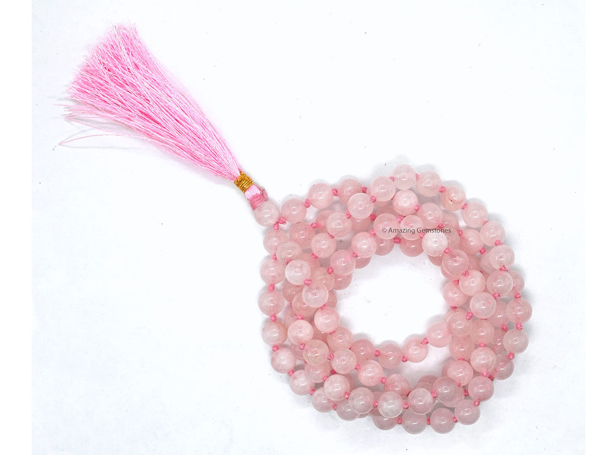 Rose Quartz Buddhist Prayer Beads Japa Mala with 108 Meditation Beads (Hand Knotted / Rose Quartz)